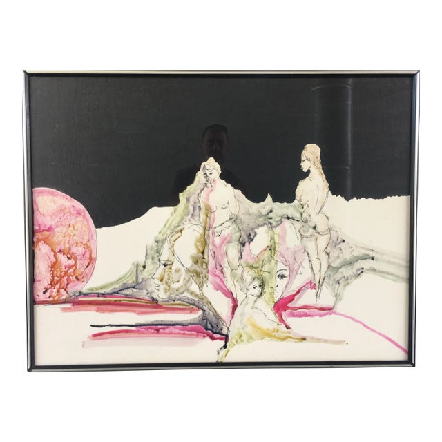 Vintage Illustrated Female Painting For Sale