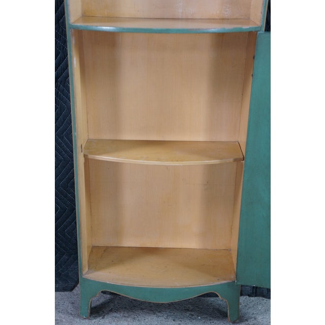 Wood Vintage Petite Green Bowfront Country Farmhouse Bookcase Display Cabinet Chic For Sale - Image 7 of 18