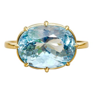 Kai One-of-a-Kind Aigs Certified 7.31ct Santa Maria Aquamarine East-West Ring in 14k Gold Size 7 For Sale
