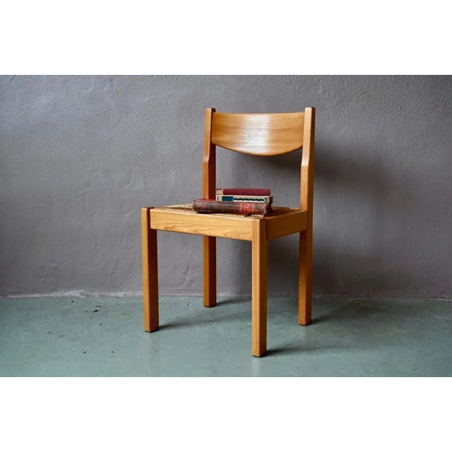 French Brutalist Chairs in Elm and Straw from Maison Regain, 1970s For Sale - Image 13 of 14