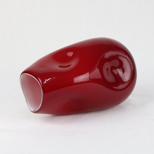 1970s Mid-Century Ruby Red Glass Vase with Organic Hollows, Italy, 1970s For Sale - Image 5 of 6