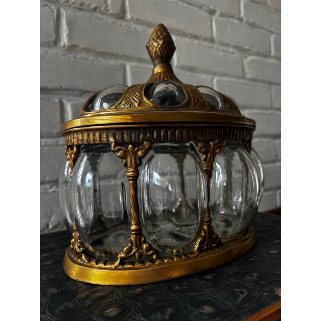 Mid 20th Century Mid 20th Century Solid Brass & Hand Blown Bubble Glass Lidded Dome Apothecary Jar For Sale - Image 5 of 8
