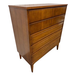 Mid-Century Modern Walnut 5-Drawer High Chest For Sale