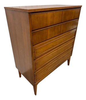 Mid-Century Modern Walnut 5-Drawer High Chest