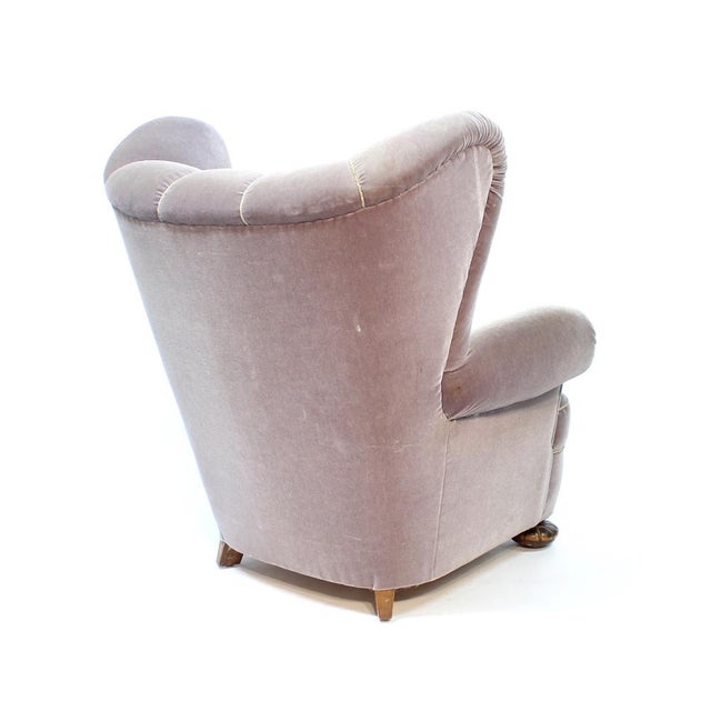 Swedish Modern Lounge Chair in Grey Velvet, 1940s For Sale - Image 10 of 16