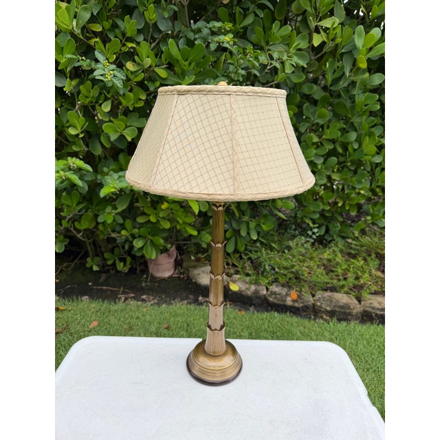 Frederick Cooper Vintage Frederick Cooper Torchère-Style Brass Table Lamp With Original Shade For Sale - Image 4 of 12