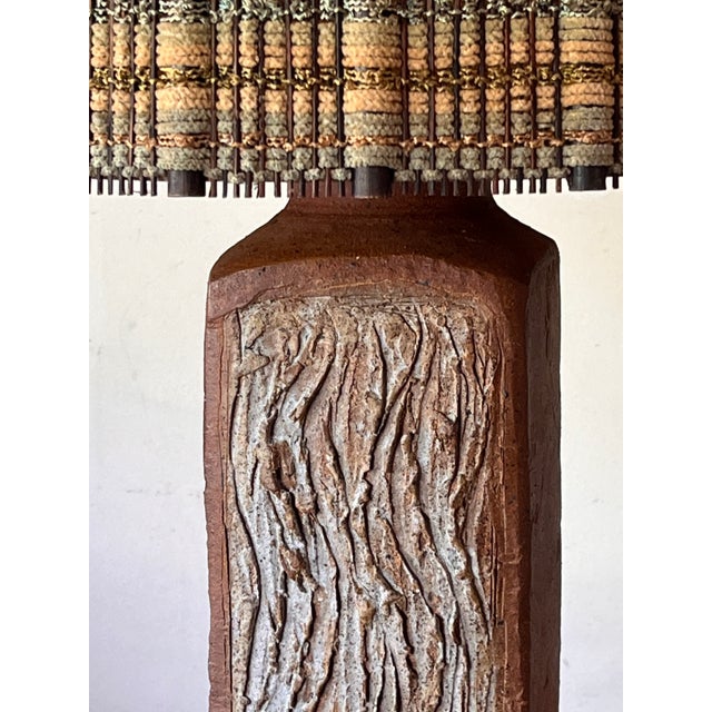 1960s 1960s Mid-Century Modern Textured Terracotta Lamp With Impeccable Maria Kipp Woven Shade For Sale - Image 5 of 11