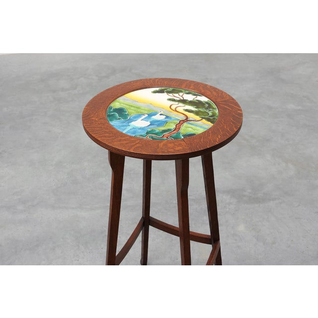 Wood Art Nouveau Side Table with Swan Tile Top, Belgium, 1920 For Sale - Image 7 of 11