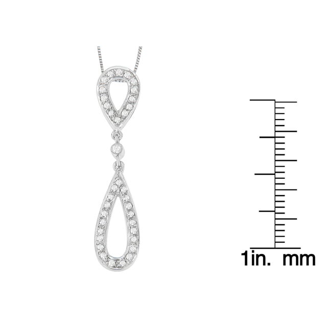 14 White Gold 1/4 cttw Round Cut Diamond Double Tear Drop Pendant Necklace (H-I, I2-I3) For Sale - Image 4 of 4