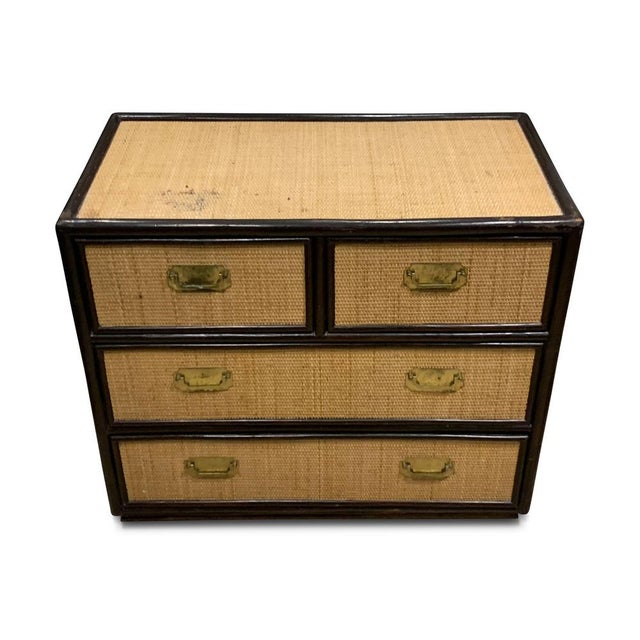 Mid-Century Chest of Drawers in Rattan and Ebonised Wood with Brass Handles, 1890s For Sale - Image 3 of 18