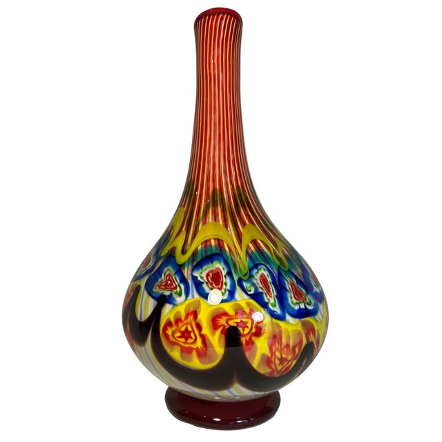 18 Inch Tall Mid-Century Murano Millefiori Polychrome Art Glass Vase For Sale - Image 12 of 18