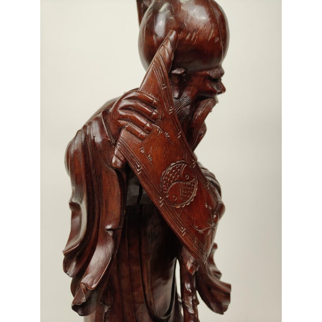 Brown Chinese Artist, Sculpture of a Sage, 1890, Teak For Sale - Image 8 of 18