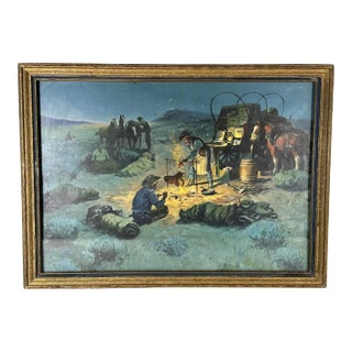 Mid 20th Century Charlie Dye "Western Sunrise" Lithograph - Framed Art Deco Cowboy Print For Sale