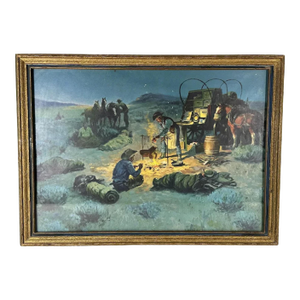 Mid 20th Century Charlie Dye "Western Sunrise" Lithograph - Framed Art Deco Cowboy Print