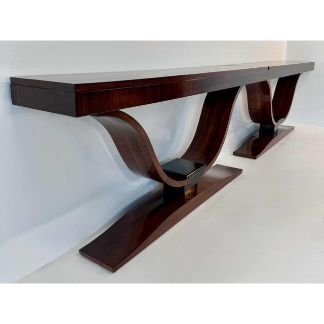 French Art Deco Consoles with Sculptural Curved Bases, 1940s, Set of 2 For Sale - Image 11 of 12