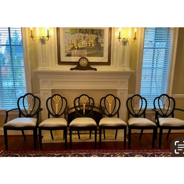 Chairs Dining Mid Century Hepplewhite Black Painted Shieldback Vintage. Exquisitely Stunning set of six professionally...