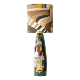 Glazed Ceramic Table Lamp with Lampshade attributed to R. Houben, 1970s For Sale