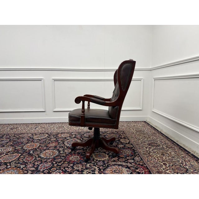 Large English Chesterfield Office Chair For Sale - Image 3 of 8