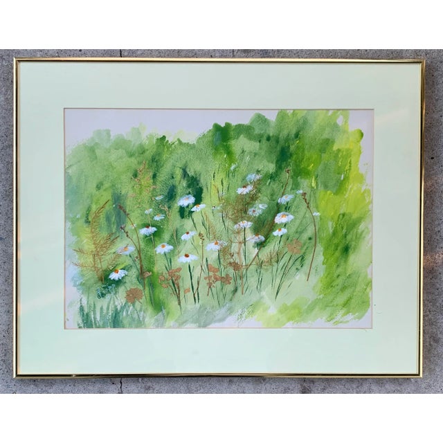 1981 J. Cupp Wildflower Watercolor Collage With Pressed Flowers- in Brass Frame For Sale - Image 11 of 11