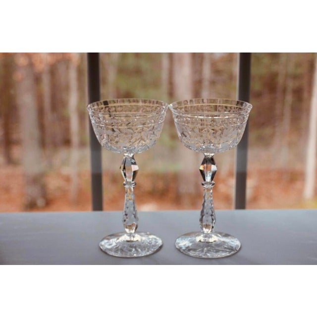 Art Deco Spectacular Pair of Libbey Rock Sharpe Marina Pattern Champagne Glasses For Sale - Image 3 of 12