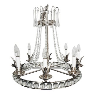 Vintage Rustic Wagon Wheel Chandelier with Crystal Balls by Bakalowits, 2010s For Sale