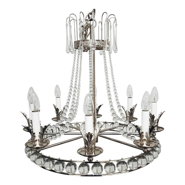 Vintage Rustic Wagon Wheel Chandelier with Crystal Balls by Bakalowits, 2010s For Sale