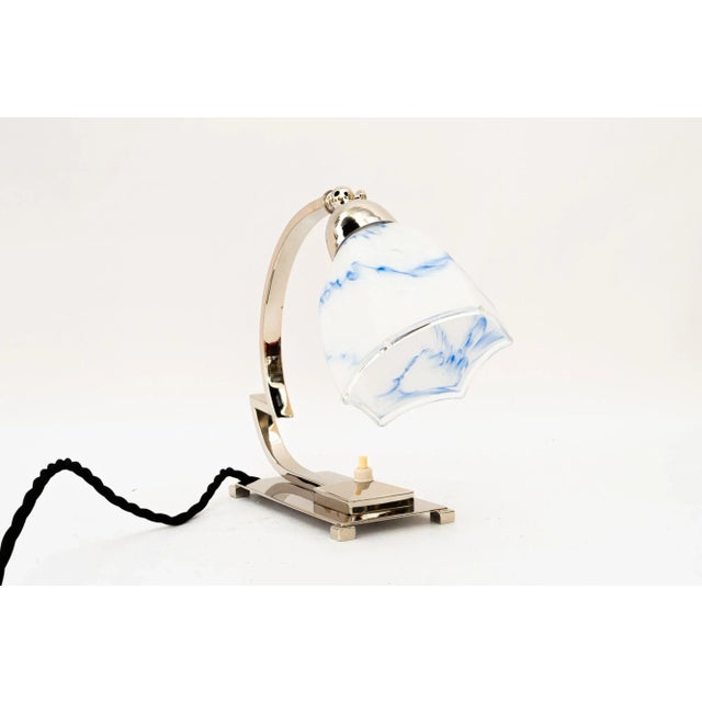 Art Deco Nickel Swivel Table Lamp with Glass Shade, 1920s For Sale - Image 4 of 18