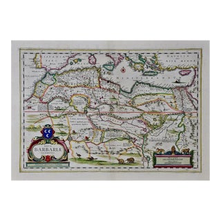 "Nova Barbariae Descriptio", a 17th Century Hand-Colored Map of North Africa For Sale