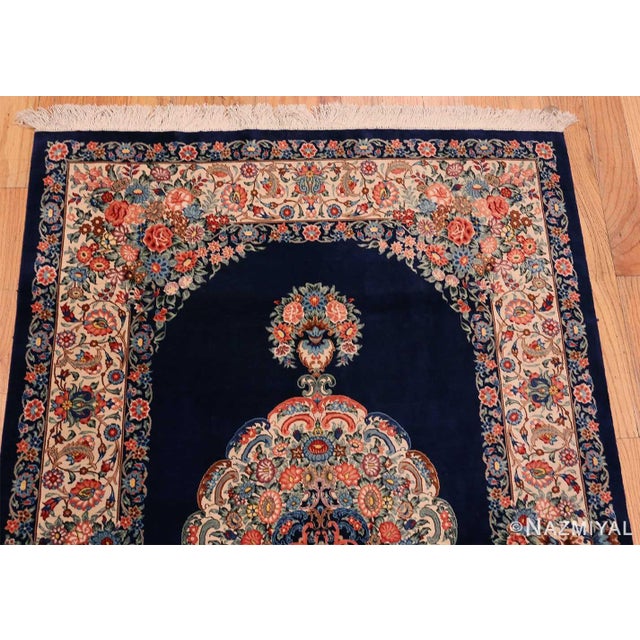 Nazmiyal Collection Blue Background Floral Vintage Persian Silk Qum Rug For Sale - Image 4 of 7