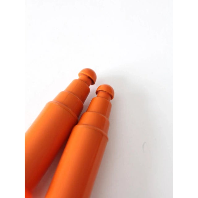 Plastic Vintage Push Top Orange Plastic Salt and Pepper Shakers For Sale - Image 7 of 8