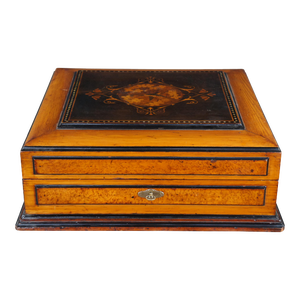 Late 19th Century Antique French Victorian Burled Marquetry Inlay Cigar Box