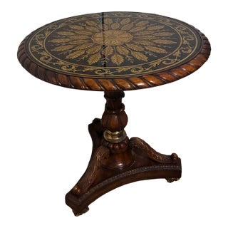 1980s Maitland-Smith Verre Églomisé Pedestal Table With Brass Lotus Feet For Sale