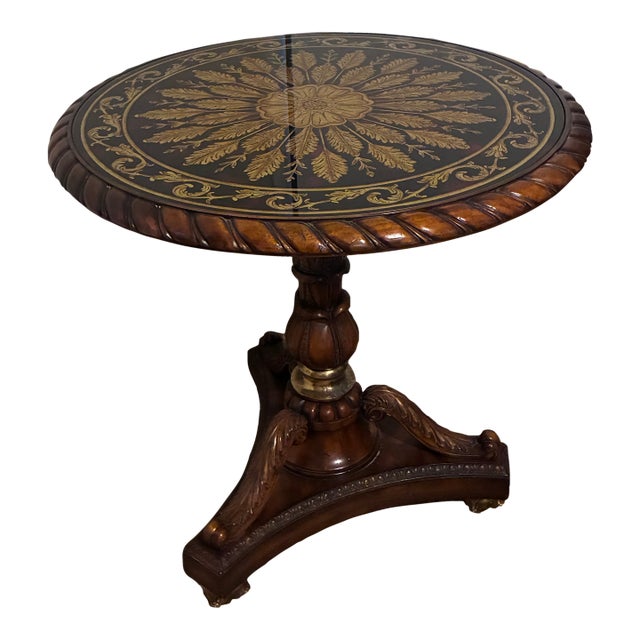 1980s Maitland-Smith Verre Églomisé Pedestal Table With Brass Lotus Feet For Sale