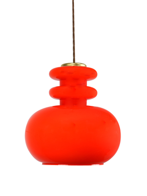 Mid-Century Red Glass & Brass Pendant Lamp