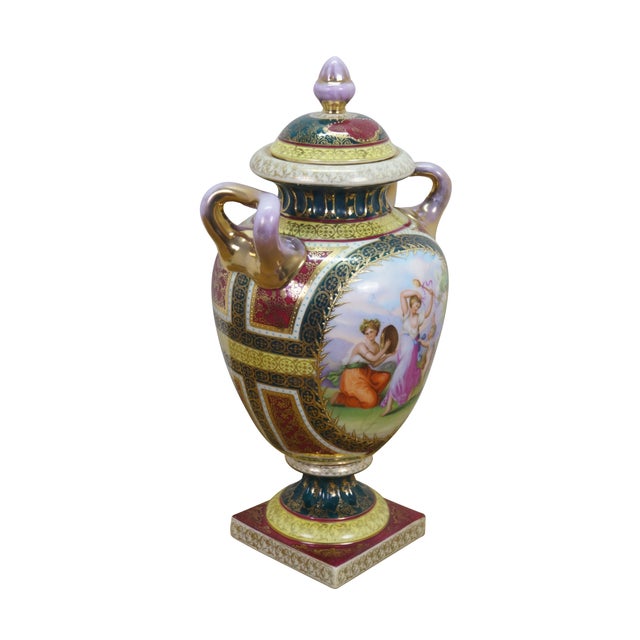 Antique 19th century Royal Vienna Belle Époque period lidded and handled pedestal vase / trophy urn featuring a Angelica...