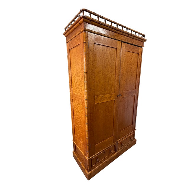 Early 20th Century French Belle Époque Faux Bamboo Bird's-Eye Maple Armoire For Sale - Image 13 of 14