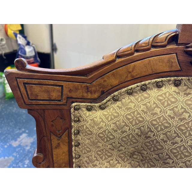 Wood Vintage 1930's Louis XV Style Accent Chair in Neutral Linen For Sale - Image 7 of 15