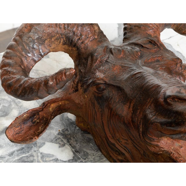 Italian 19th Century Patinated Iron Ram's Head Sculpture with Rusty Finish For Sale - Image 9 of 9