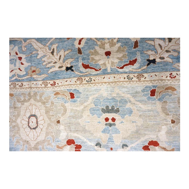 Persian Sultanabad Wool 14 X 20 Light Blue & Teal With Rust Oversized Rug #1140199 For Sale In Houston - Image 6 of 10