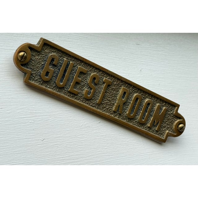 1960s Vintage Solid Brass 'Guest Room Door Sign Plaque For Sale - Image 5 of 12