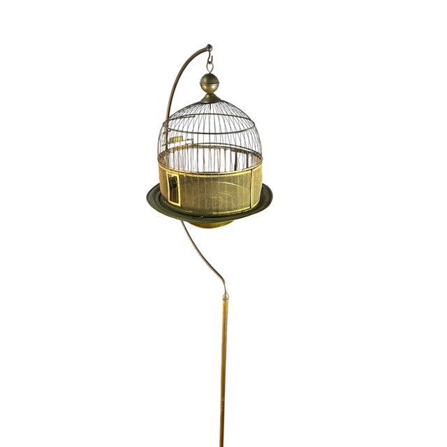 Hendryx Antique Hendryx Brass Wire Hanging Dome Bird Cage With Stand For Sale - Image 4 of 10