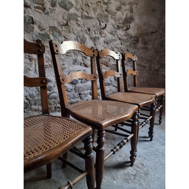 Antique French Dining Chairs with Woven Cane Seats in Beech, 1900, Set of 4 For Sale - Image 9 of 18