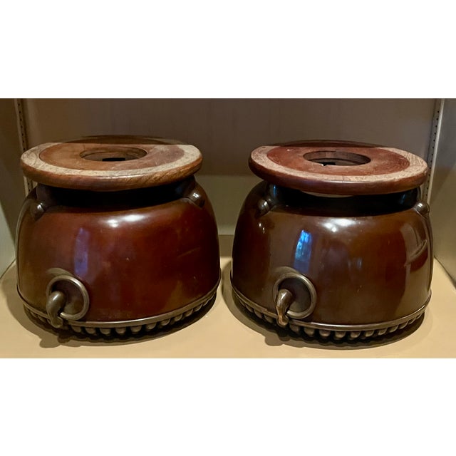 Antique Japanese Art Deco Taisho Bronze Cachepot Planters or Orchid Pots, Circa 1920 - A Pair For Sale - Image 17 of 18