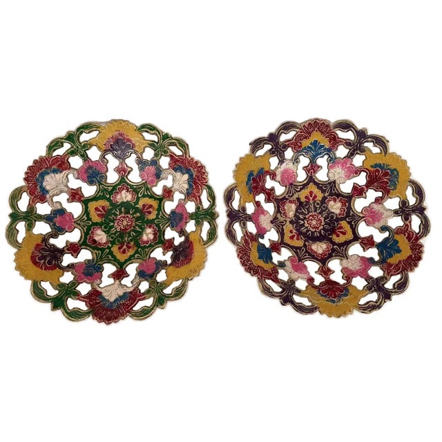 2000 - 2009 India Floral Enameled Brass Decorative Bowls - a Pair For Sale - Image 5 of 5