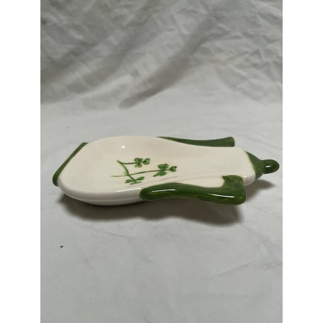 Ceramic Folk Art Hand Painted Green ShamrockTea Bag Rest, Signed by the Artist For Sale - Image 7 of 10