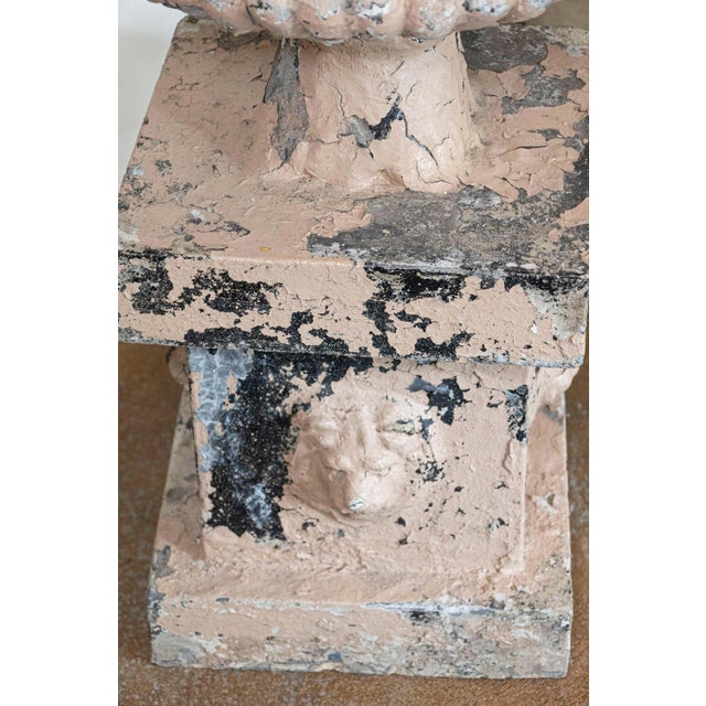 Early 20th Century Pair of English Edwardian Period 1900s Reconstituted Stone Urns with Lion Heads For Sale - Image 5 of 14