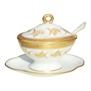 Vintage Richard Ginori Italy Torino Gold Encrusted Mustard Pot For Sale