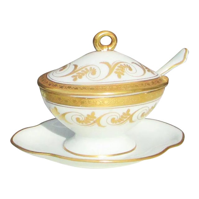 Vintage Richard Ginori Italy Torino Gold Encrusted Mustard Pot For Sale