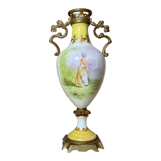 Antique Ornate Hand Painted Porcelain Gilt Bronze Miniature Sevres Vase Urn For Sale