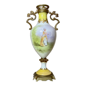 Antique Ornate Hand Painted Porcelain Gilt Bronze Miniature Sevres Vase Urn